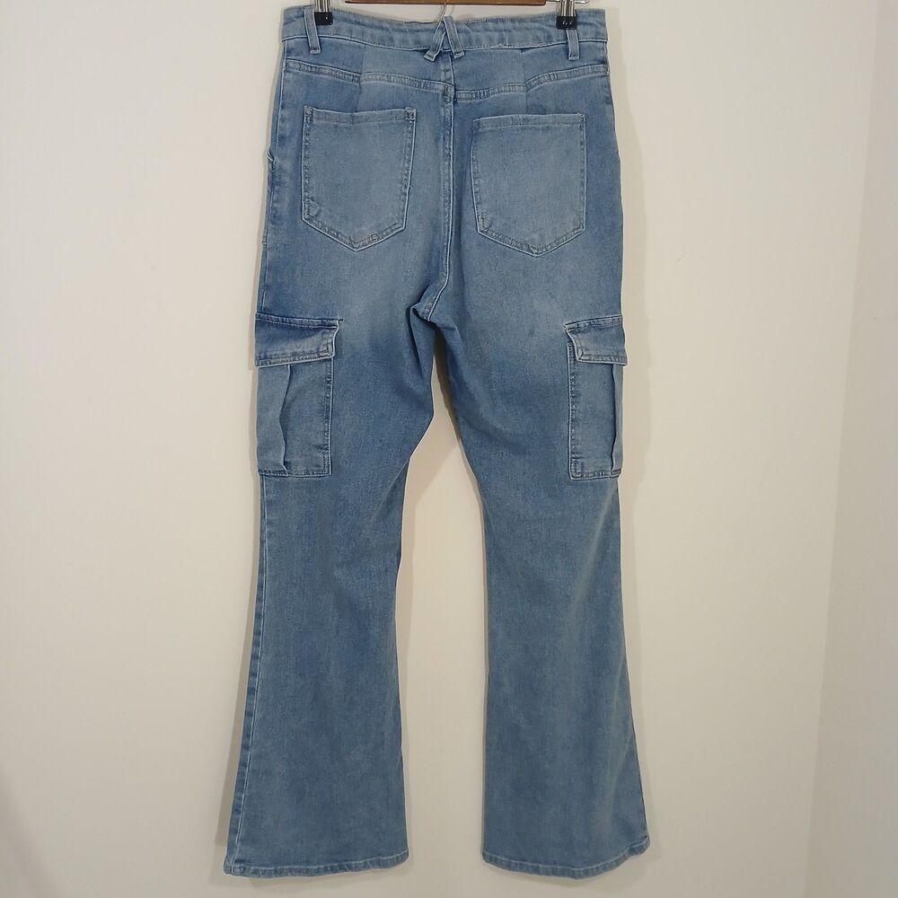 S0117. Forever 21 High Rise Flare Jean Baggy Wide Leg Cargo Jeans Womens 32 x 30 - Picture 3 of 10